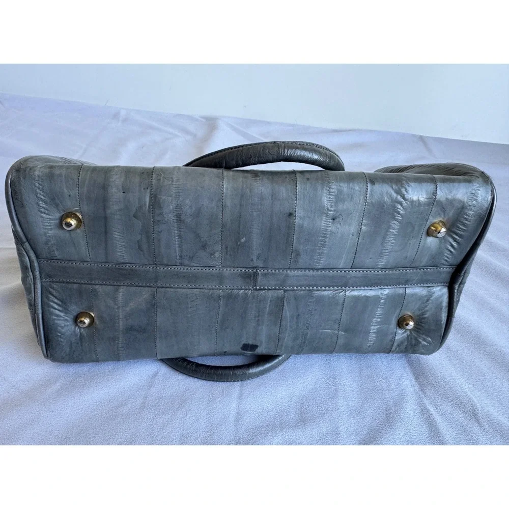 Vintage Genuine Eel Skin Satchel Bag Gray Exotic Leather Retro 80s 90s Handbag